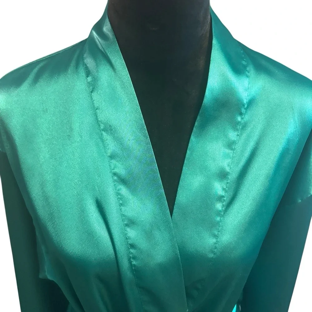 Vintage Victoria's Secret Gold Label Teal Jewel Green Satin Floral Robe Size O/S